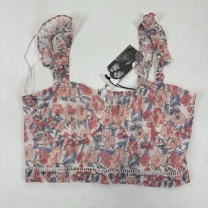 Kendall & Kylie Top Shirt Floral Cropped Zip Back Size M